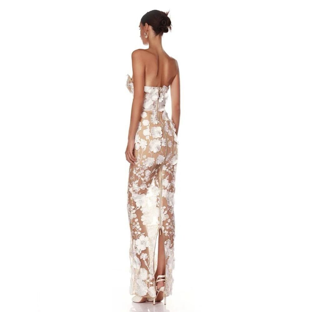 Bronx and Banco Strapless White Floral Appliqué Maxi Dress - Picture 4 of 16